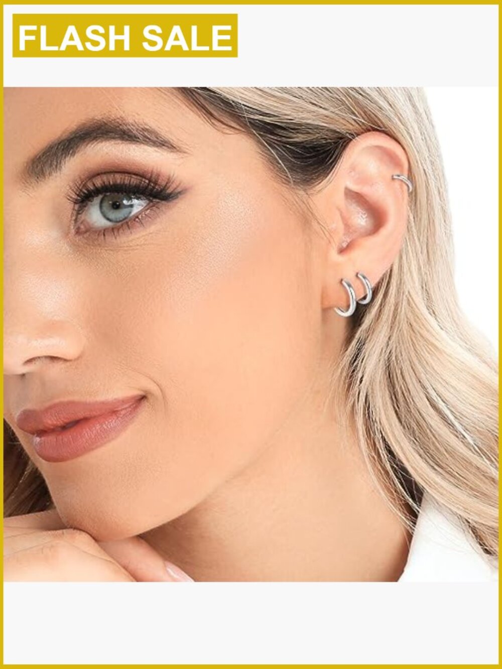 3 Pairs 925 Sterling Silver Huggie Hoop Earrings For Women Men 14k White Gold View 5